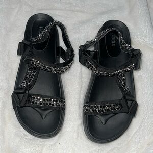 Forever 21 Black and Silver Chain Strap Sandals